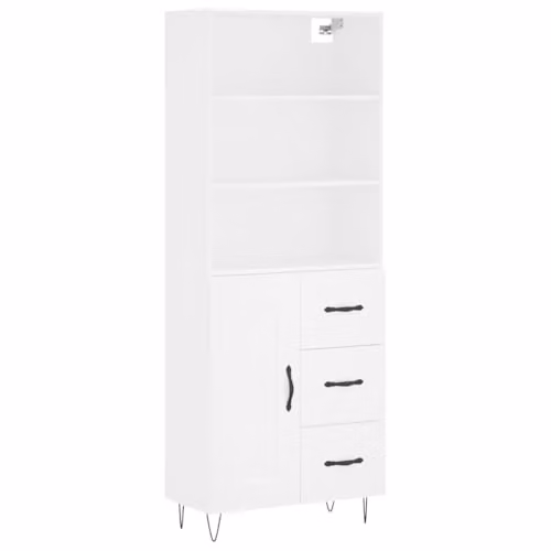 vidaXL White Industrial Highboard with Hinged Doors and Internal Shelves, W/D/H: 69.5 x 34 x 180 cm