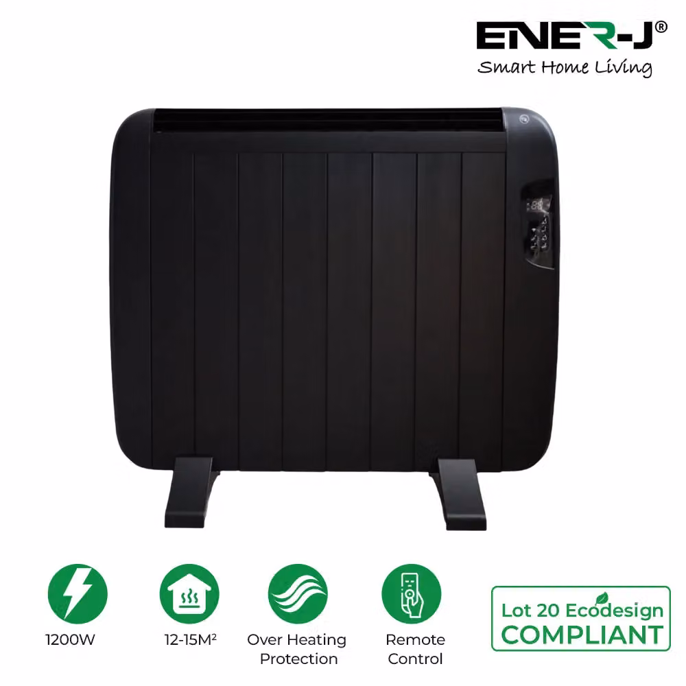 ENER-J Smart WiFi Electric Radiator Heater 1200W Black Aluminium with LCD Control and App Control – 2