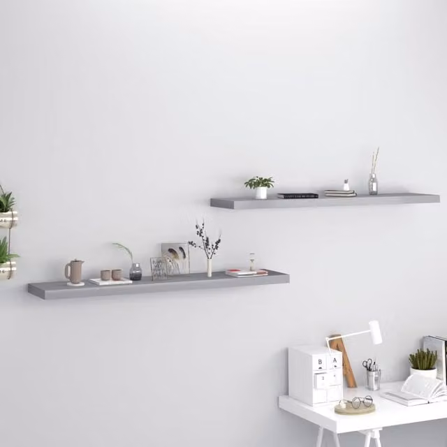 Berkfield Home Set of 2 Grey Floating Wall Shelves, W: 120 cm, D: 23.5 cm, H: 3.8 cm