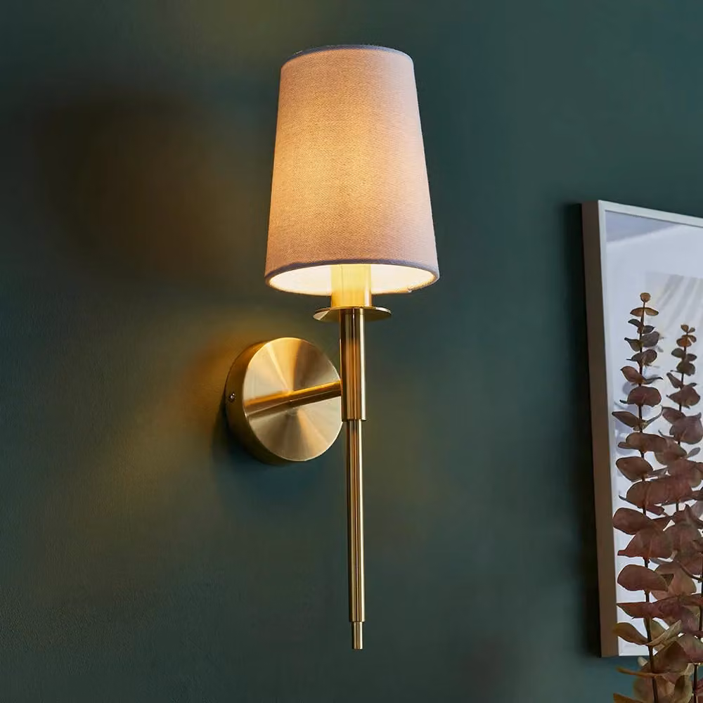 Loops Modern Satin Brass Plated Wall Light with White Cotton Shade – 2