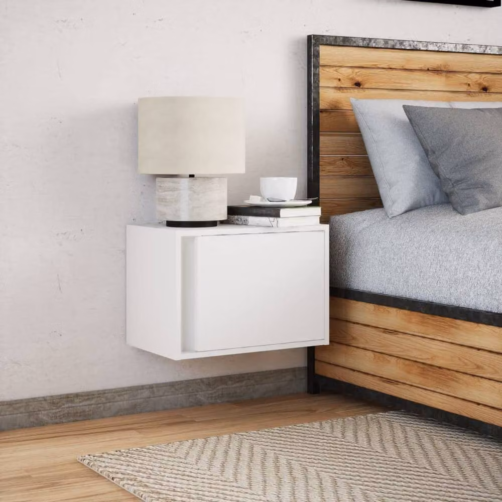 Berkfield Home Modern Wall-mounted Bedside Cabinet with Integrated LED Lights, White – 2