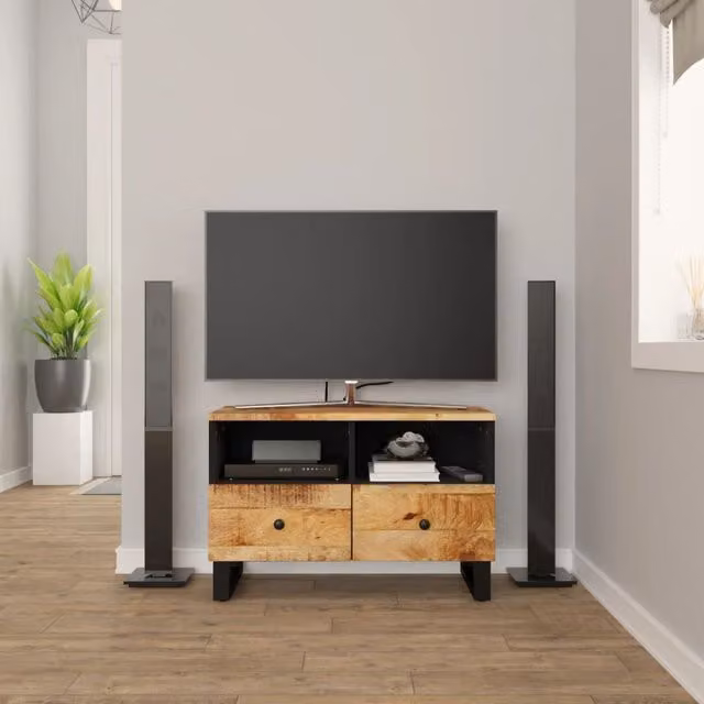 Berkfield Home Industrial Mango Wood TV Cabinet in Black, W/D/H: 70 x 33 x 46 cm