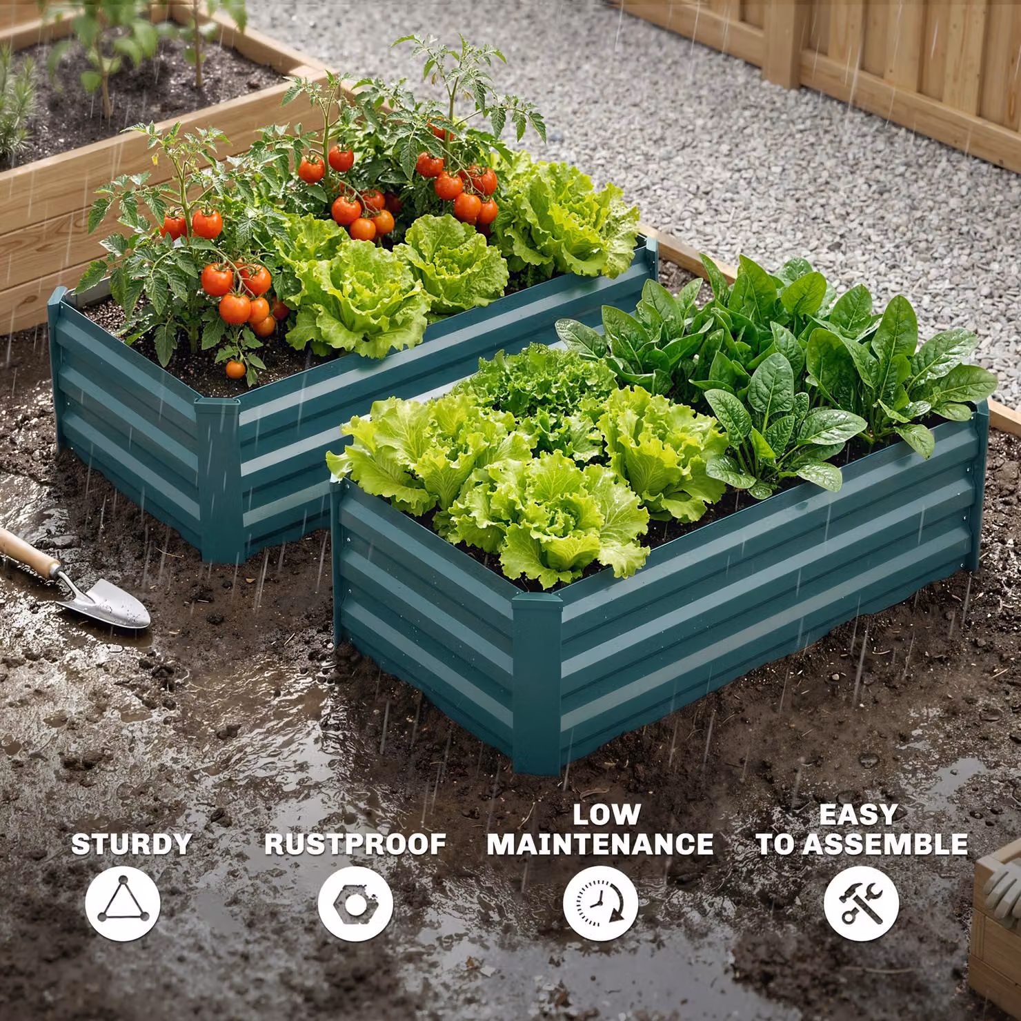 Outsunny Set of Two Green Galvanised Steel Raised Bed Planters for Vegetable Gardens, W/D/H: 100 x 60 x 30 cm – 6
