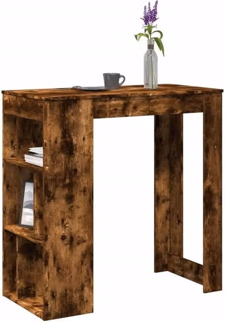 Berkfield Home Bar Table with Racks in Smoked Oak Brown, W/D/H: 102 x 50 x 103.5 cm