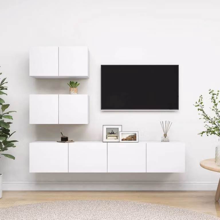 Berkfield Home Modern 4 Piece White MDF TV Cabinet Set for your Living Room