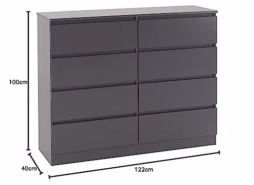 Seconique Malvern 8 Drawer Chest in Grey, H 122 cm x W 40 cm x D 40 cm – 6