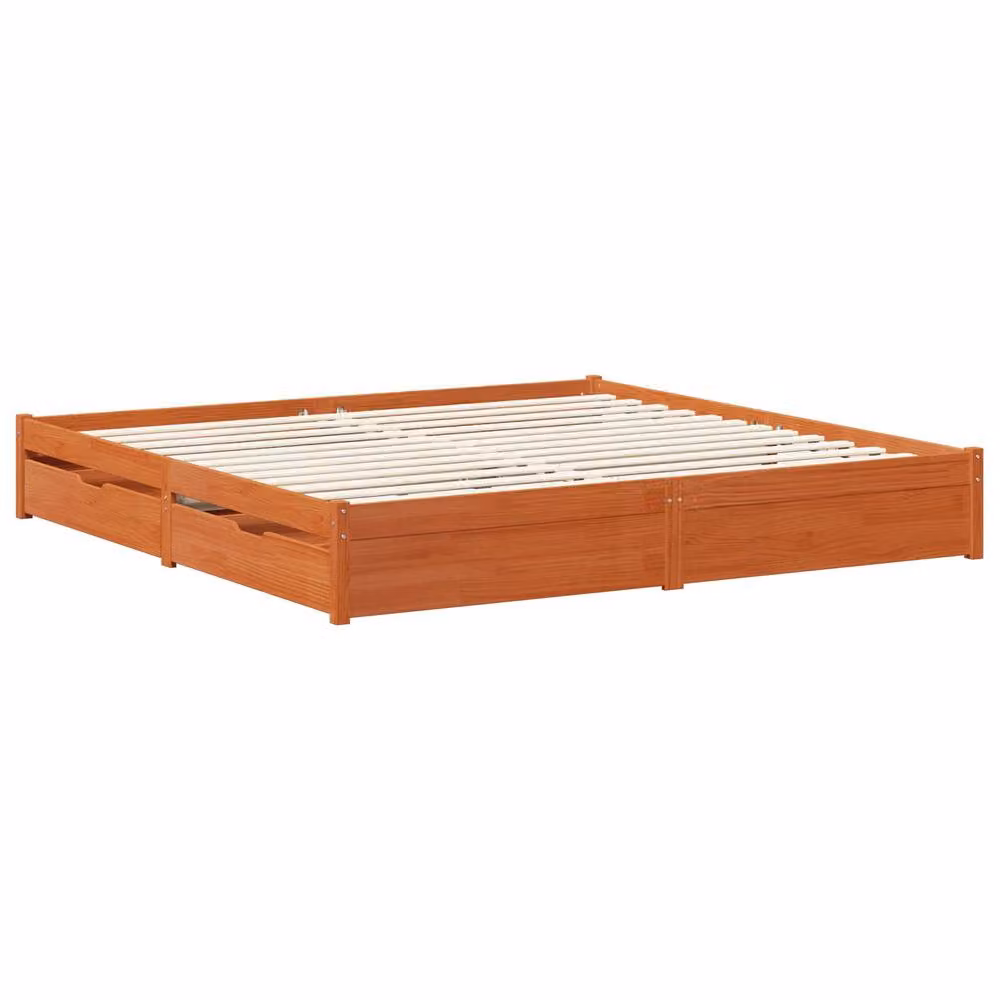 Berkfield Home Solid Pine Wood Bed Frame with Drawers, Wax Brown, 200 x 200 cm – 2