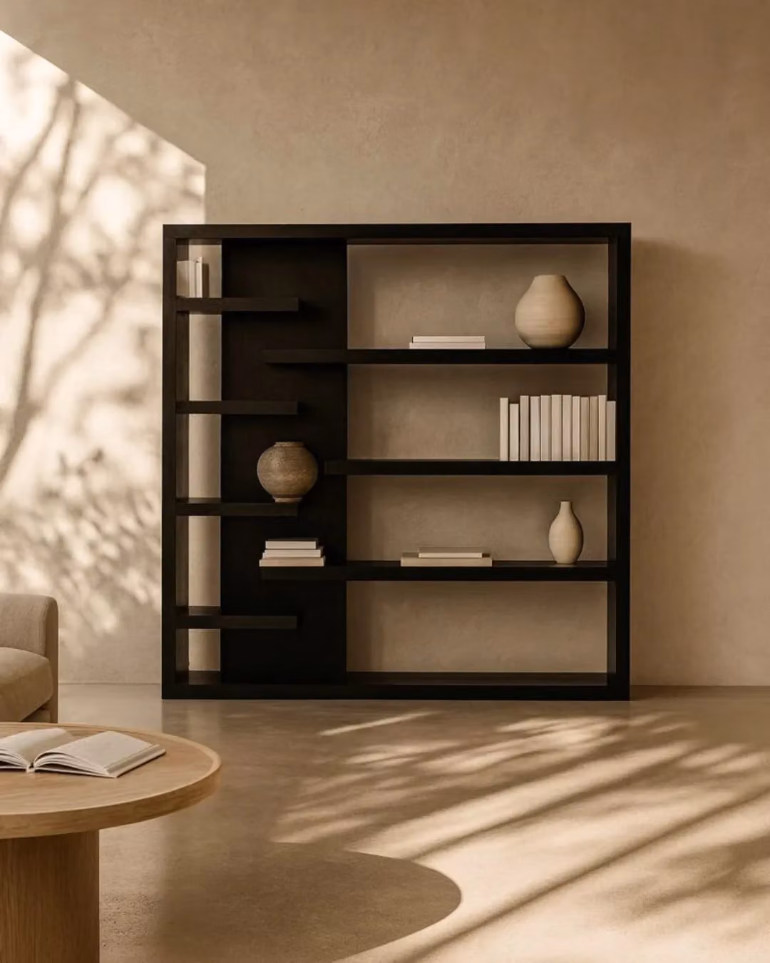 Tommy Franks Fiocchi Modern Black Oak Book Shelf, H: 200 cm, W: 160 cm, D: 35 cm