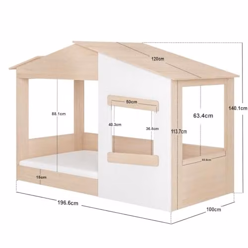 Flair Furnishings Oak House Bed Frame with Side Compartments for Children, W/D/H: 90 x 200 x 140.1 cm – 2