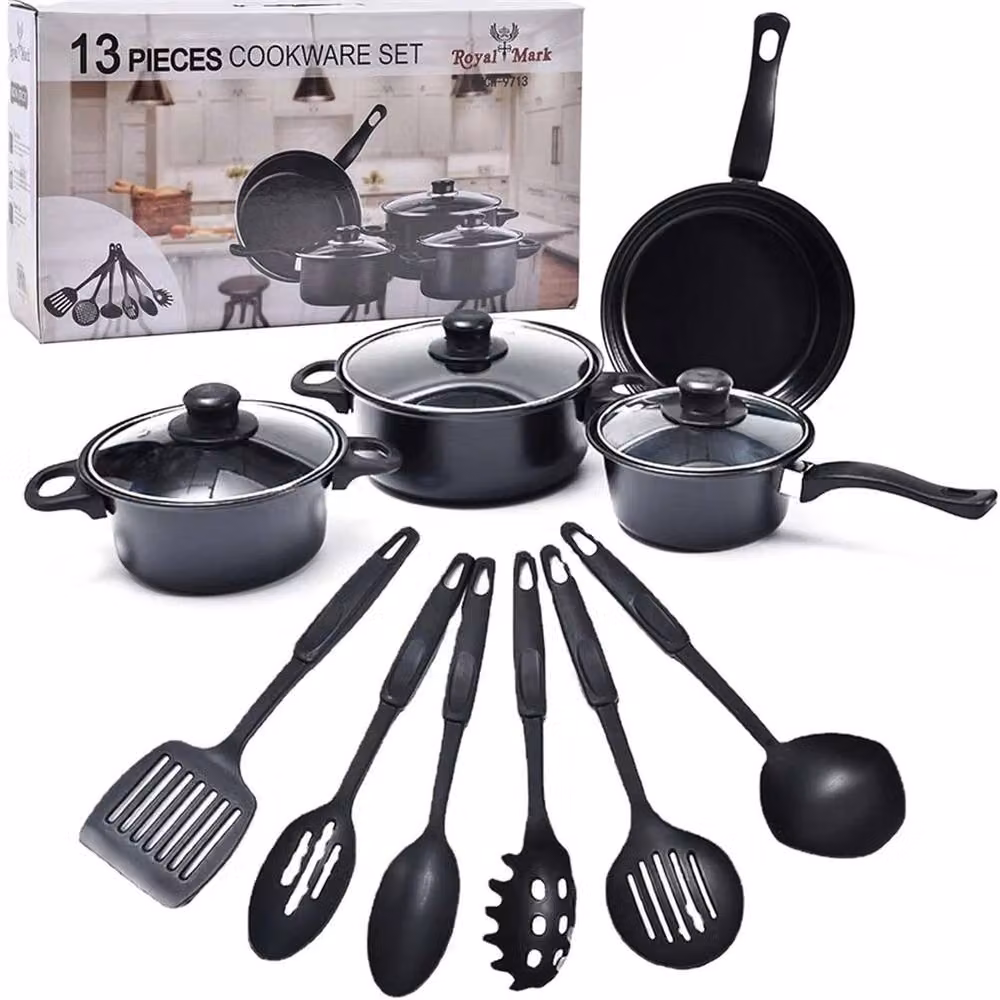 Nordara 13 Piece Non Stick Pots, Saucepan and Frying Pan Set with Glass Lids, Black – 5