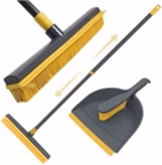 Nordara Grey and Yellow Rubber Broom and Dustpan Set with Telescopic Handle, Length: 100 cm