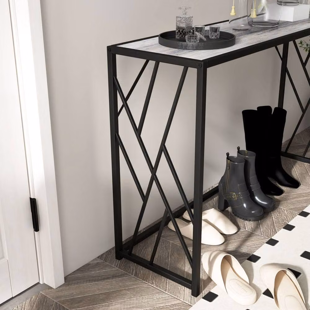 Wyld Haus Toli Industrial Console Table with Grey Composite Top and Black Metal Frame, W: 120 cm, D: 35 cm, H: 75 cm – 7