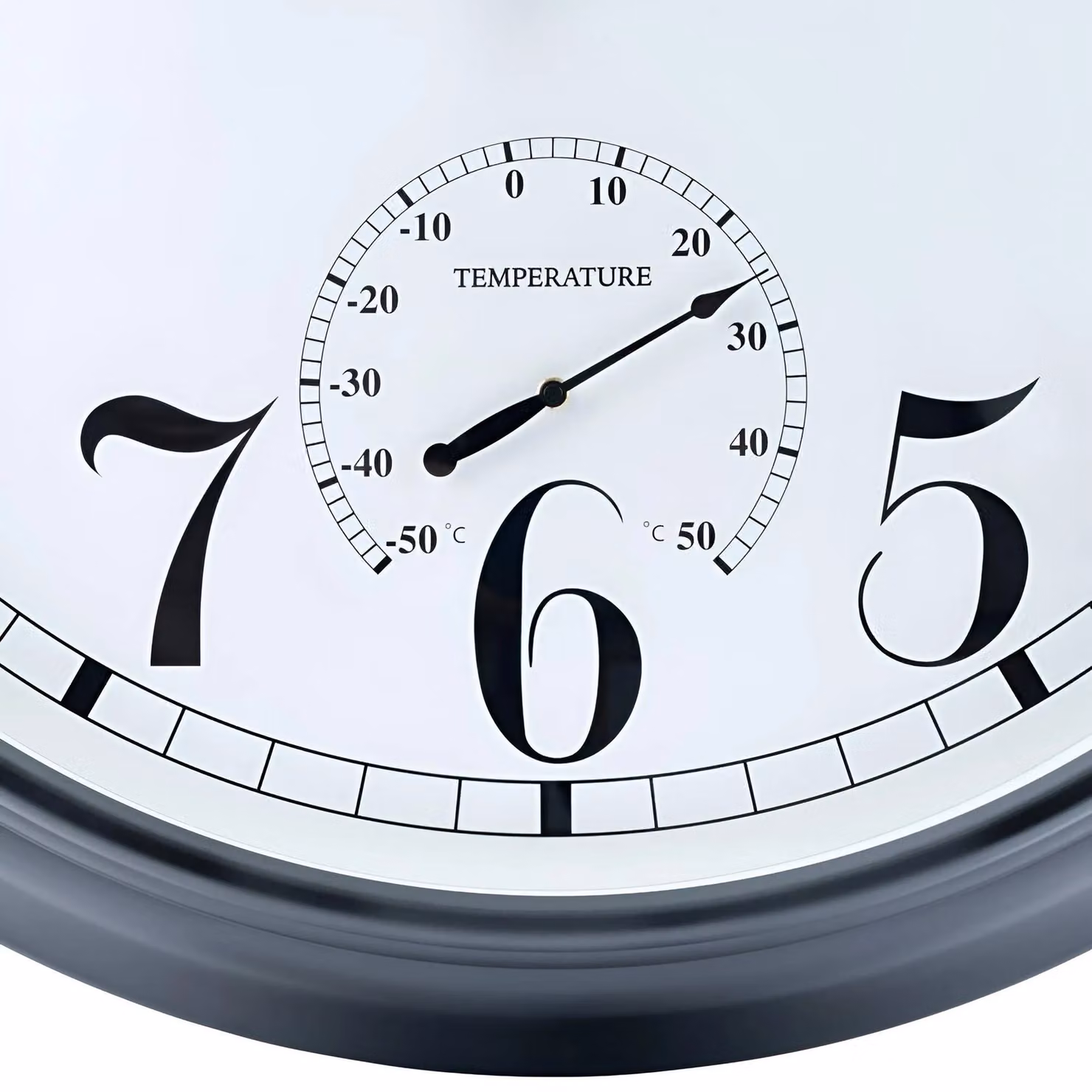 Primrose Black Metal Outdoor Garden Clock with Thermometer, Diameter: 90 cm – 4