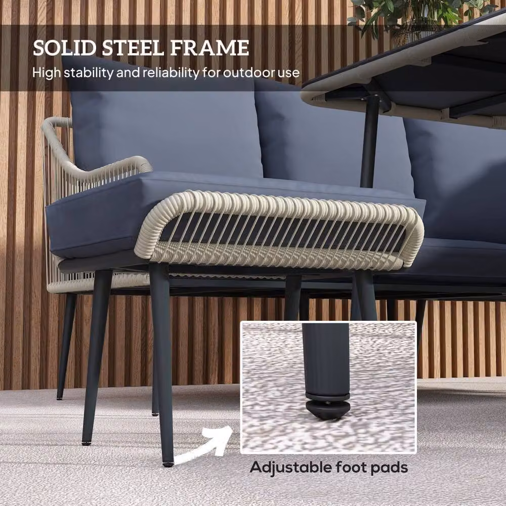 Wyld Haus Vika 7 Seater Dark Grey Rattan Garden Sofa Set with Coffee Table and Stools – 6