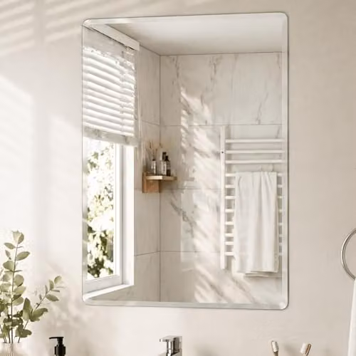 Yezi Modern Rectangular Wall Mirror in White, W 60 cm x H 45 cm