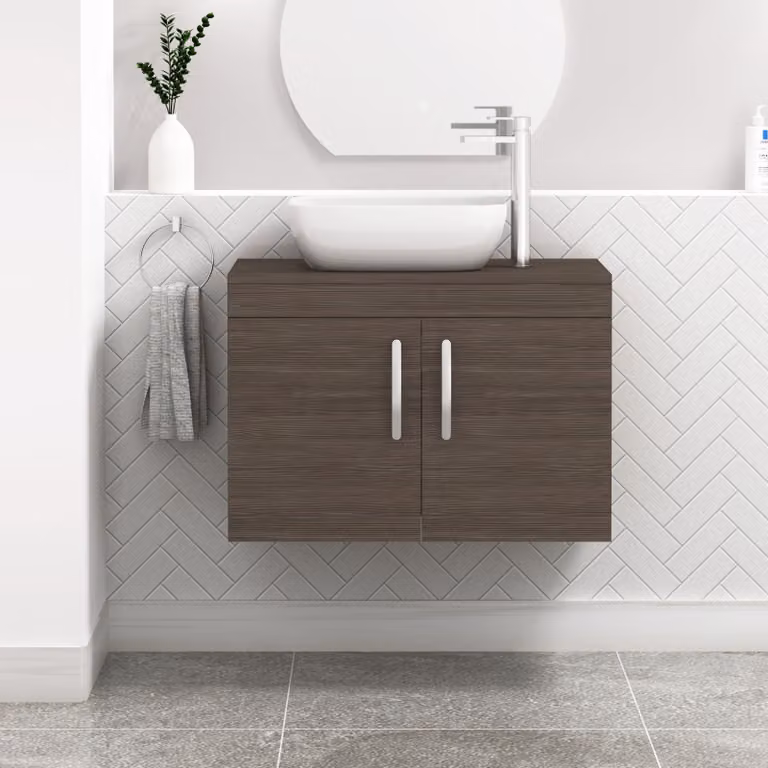 Royal Bathrooms Turin 800mm Wall Hung 2 Door Vanity Unit in Grey Elm with Soft Close Doors