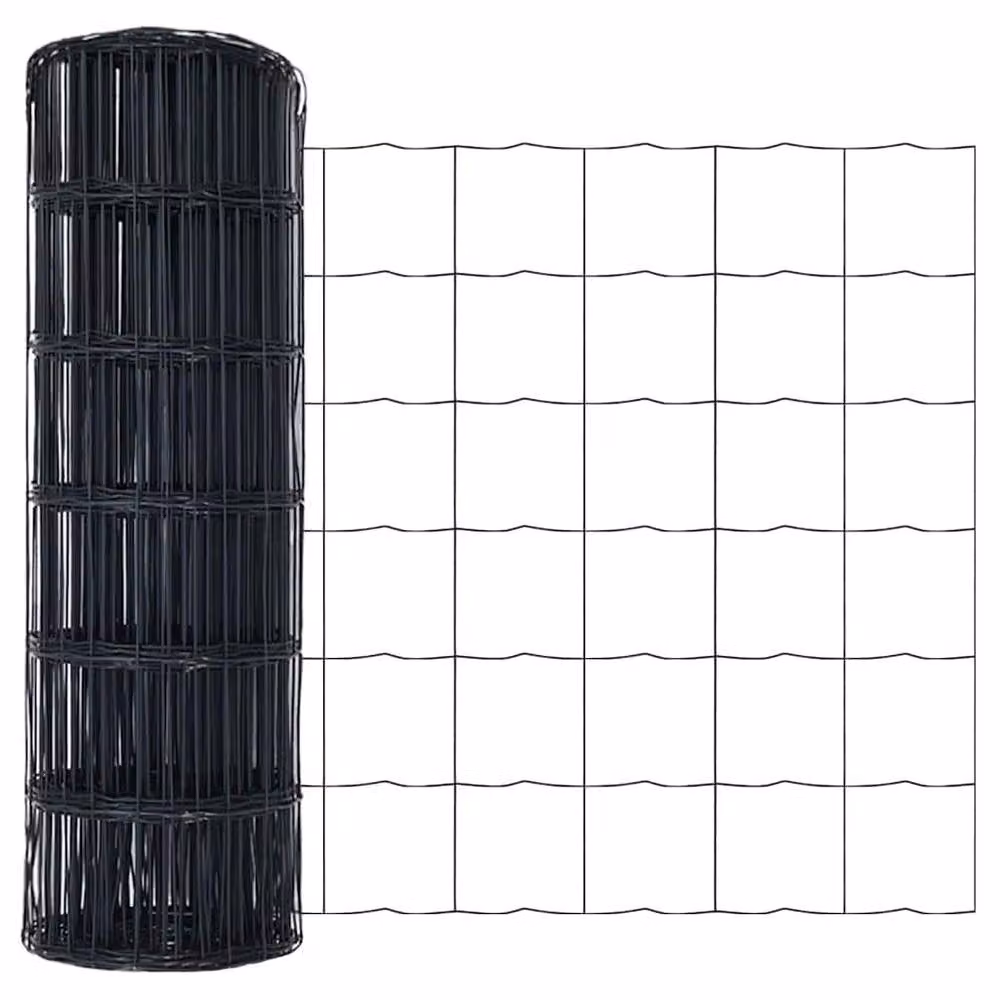 Berkfield Home Modern Euro Fence with 7 Posts, Galvanised Steel, Grey, 0.8 x 10 m – 6