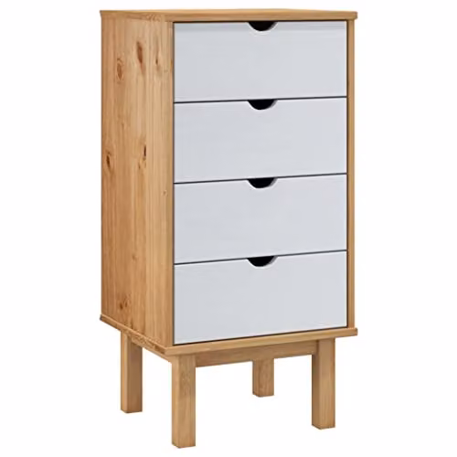 vidaXL OTTA Scandinavian-Style Drawer Cabinet in Brown and White with Four Drawers, W/D/H: 46 x 39.5 x 90 cm