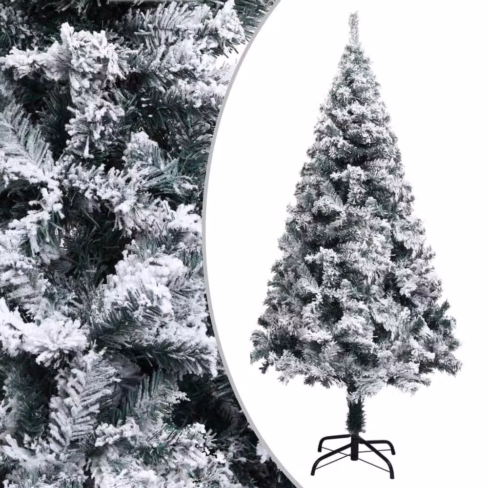 Berkfield Home Artificial Flocked Snow Christmas Tree in Green and White, Height: 150 cm – 2