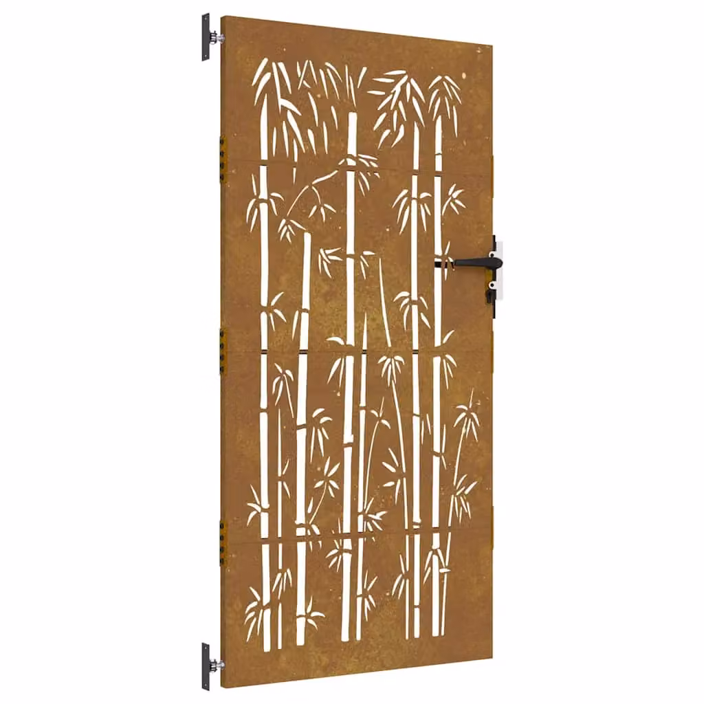 Berkfield Home Garden Gate in Brown Corten Steel with Bamboo Design, W: 85 cm, H: 200 cm – 2