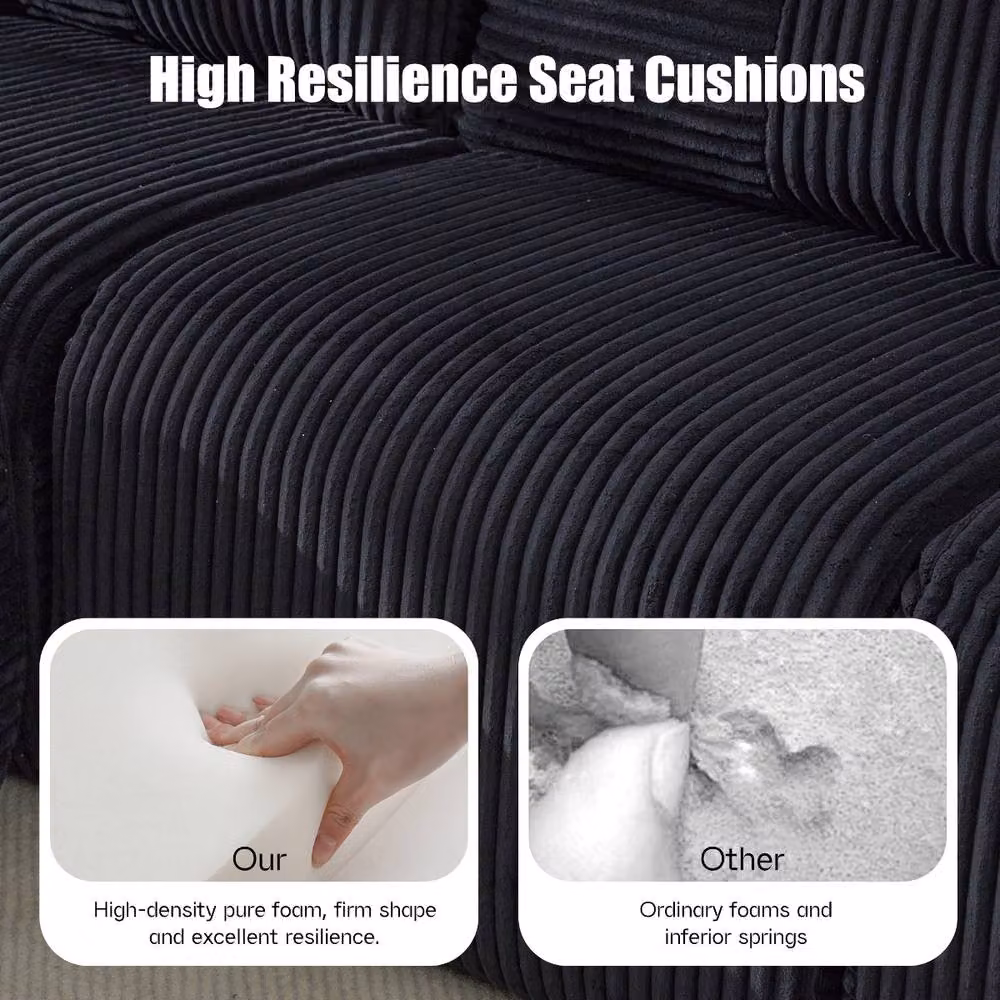 Rolipo Black 3-Seater Modular Cord Sofa with Matching Ottoman and Cup Holders – 5