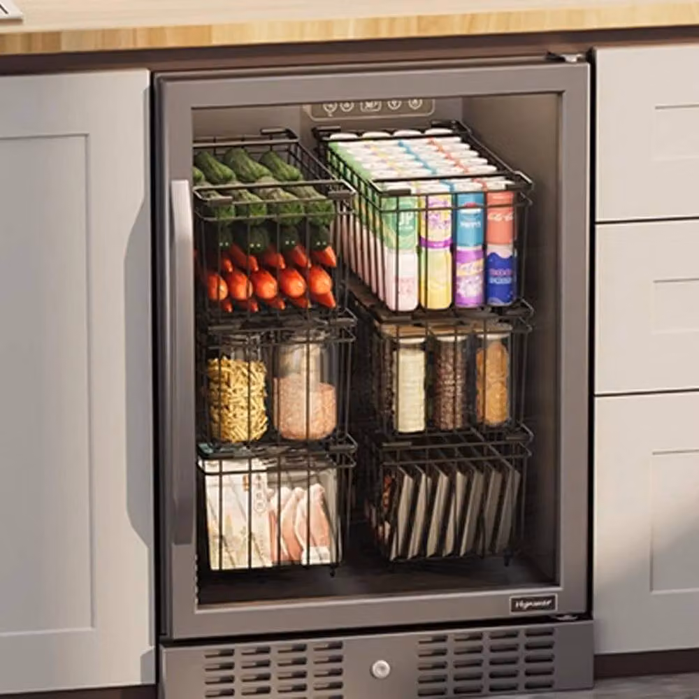 VOGREX 6-Piece Stackable Wire Chest Freezer Storage Baskets with Foldable Handles in Black and Multicolour – 4