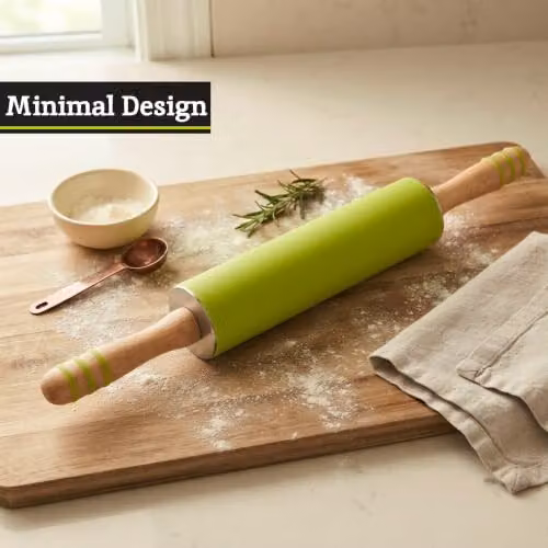 Premier Housewares Zing Non-Stick Silicone and Wood Rolling Pin, Green and Red – 2