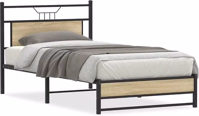 Berkfield Home Sonoma Oak Bed Frame in Brown, W/D/H: 100 x 200 cm