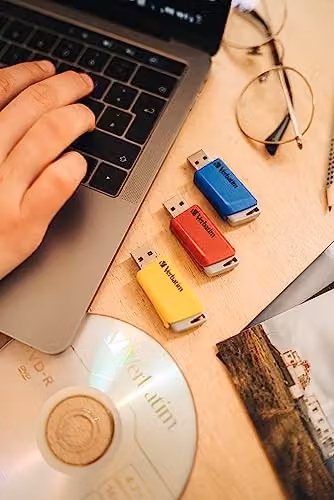 Verbatim Store 'n' Click USB 3.2 Gen1 Flash Drive, 16GB, Red, Blue and Yellow – 2
