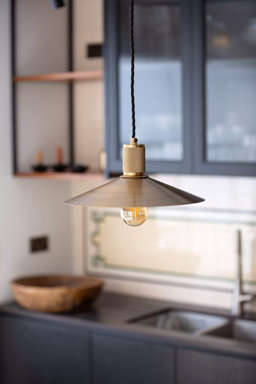 Industville Knurled Brass Slope Pendant Light in Gold and Black – 2