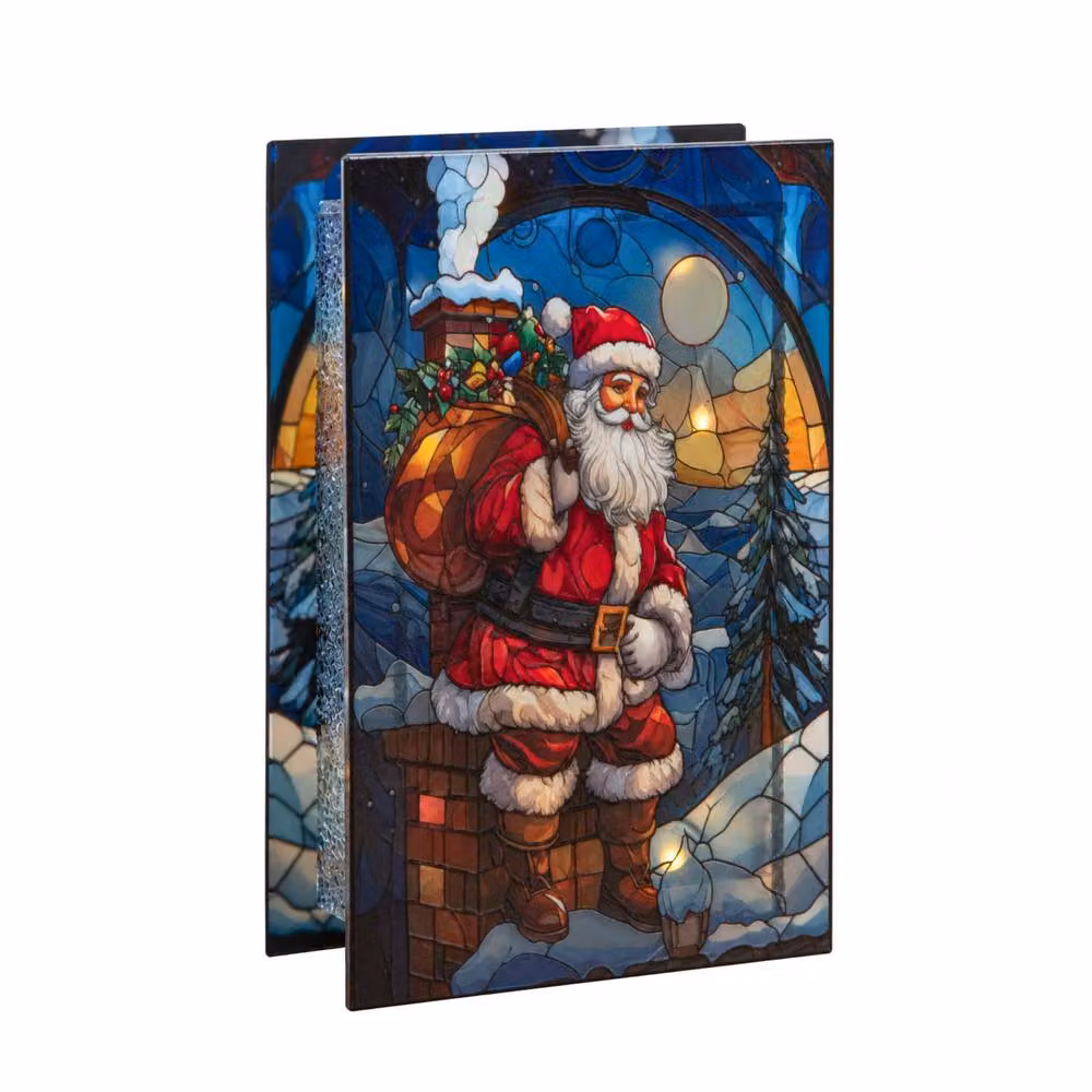 Samuel Alexander Multicolour Light Up Santa on Chimney Stained Glass Tabletop Christmas Decoration, H 21 cm x W 13 cm – 6