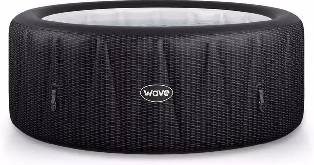 Bestway Wave Atlantic 4-Person Inflatable Round Hot Tub with Integrated Heater in Slate Rattan Grey and Black, Diameter: 180 cm