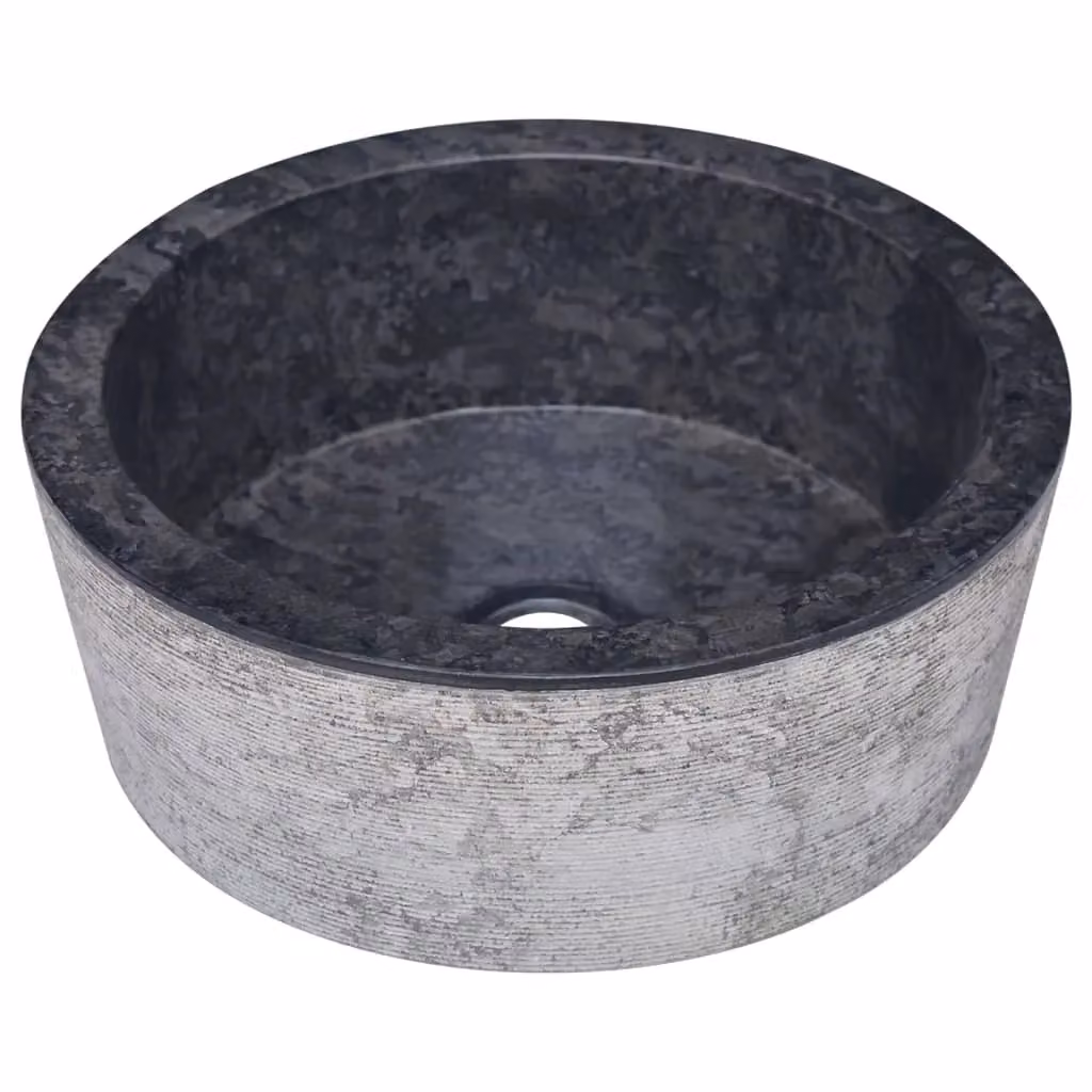 Berkfield Round Natural Stone Home Sink in Black, W: 40 cm, D: 15 cm – 2