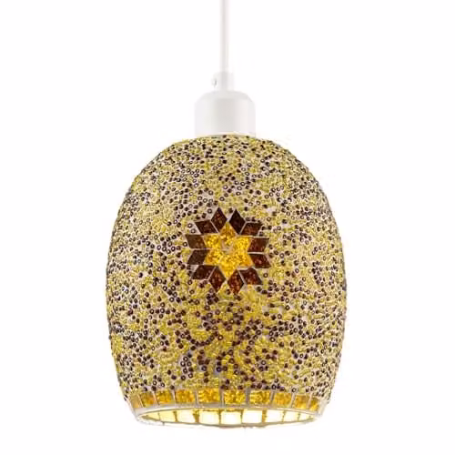 Happy Homewares Moroccan Dome Shaped Glass Pendant Light Shade in Gold, Yellow and Brown, W/D/H: 20 x 18 x 18 cm – 1