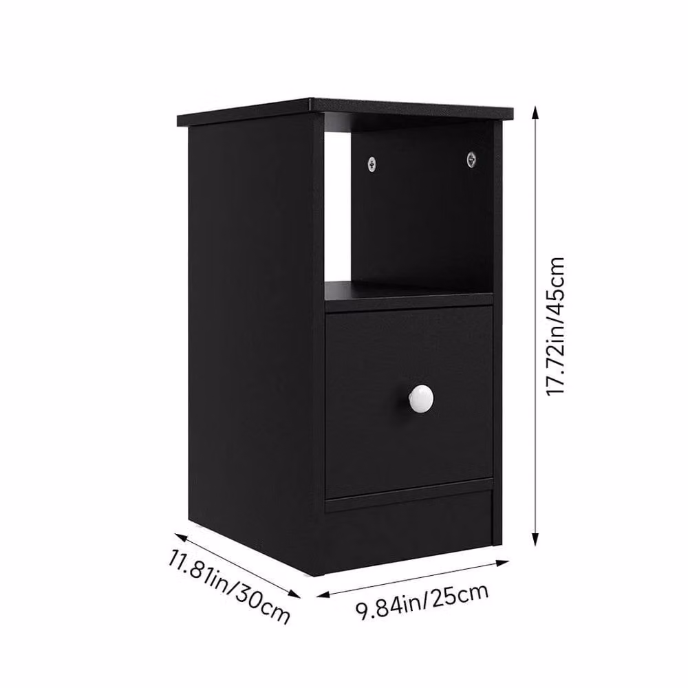 KORVIXA Modern Black Narrow Bedside Cabinet and Nightstand Storage Side Table – 2