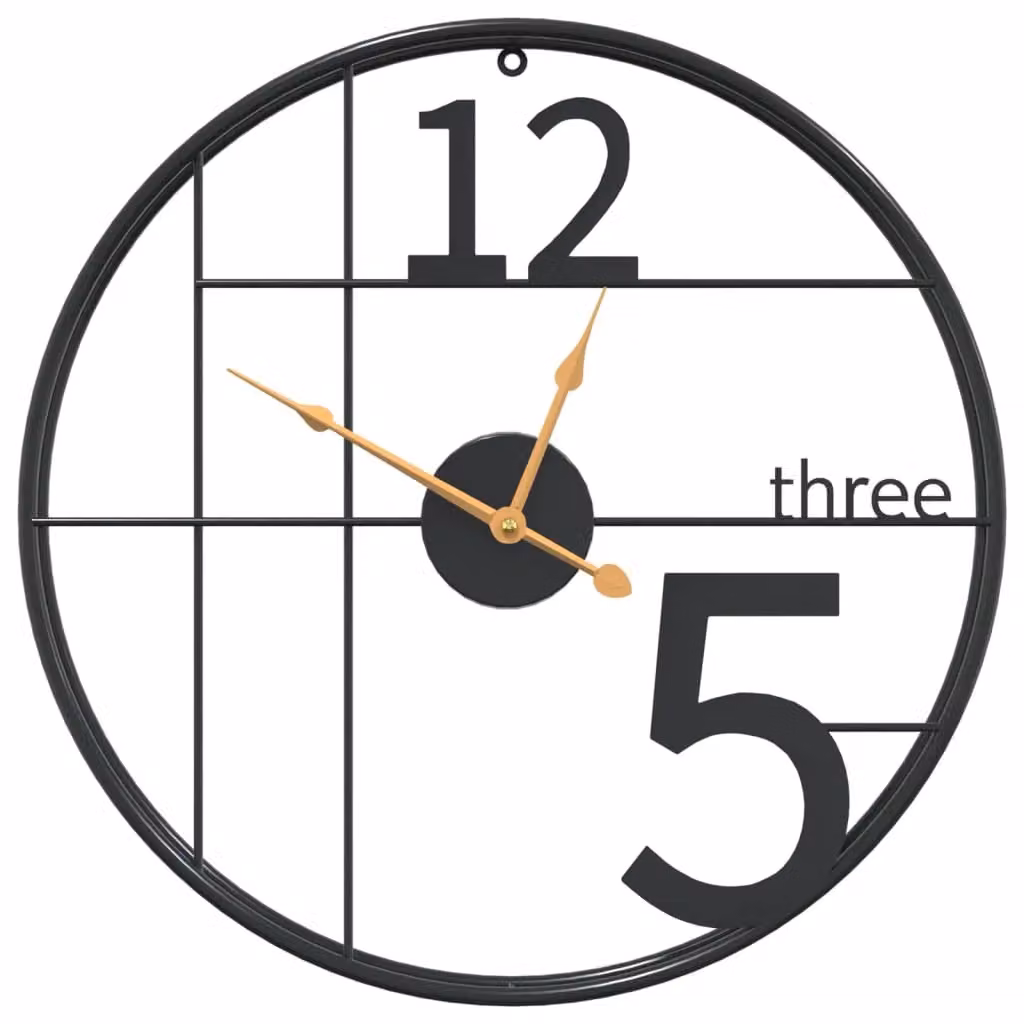 Berkfield Home Black Rustic Iron Wall Clock with Silent Quartz Movement, Diameter: 50 cm – 2