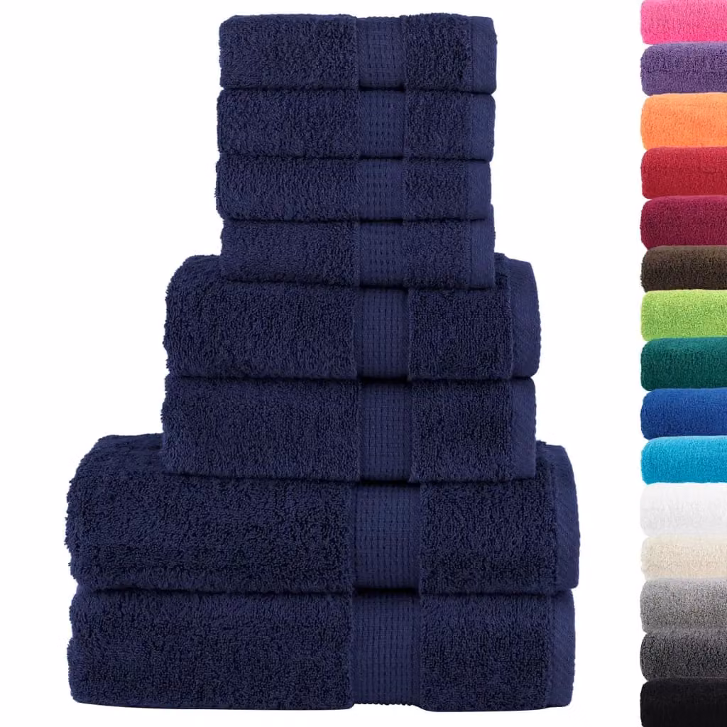 Berkfield Home SOLUND 8 Piece Premium Navy Blue Cotton Terry Towel Set, 600 gsm – 2