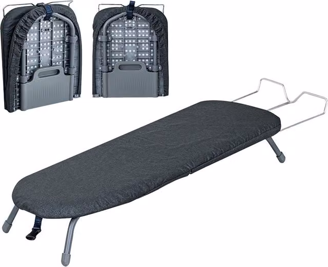 Gr8 Home Compact Foldable Table Top Ironing Board with Iron Rest in Grey