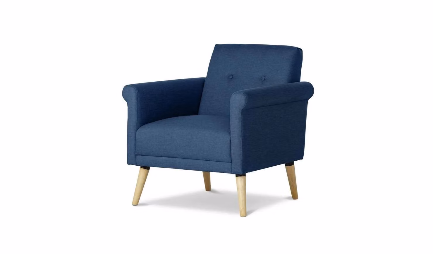 Evie Mid-Century Fabric Armchair in Blue with Oak Wood Legs