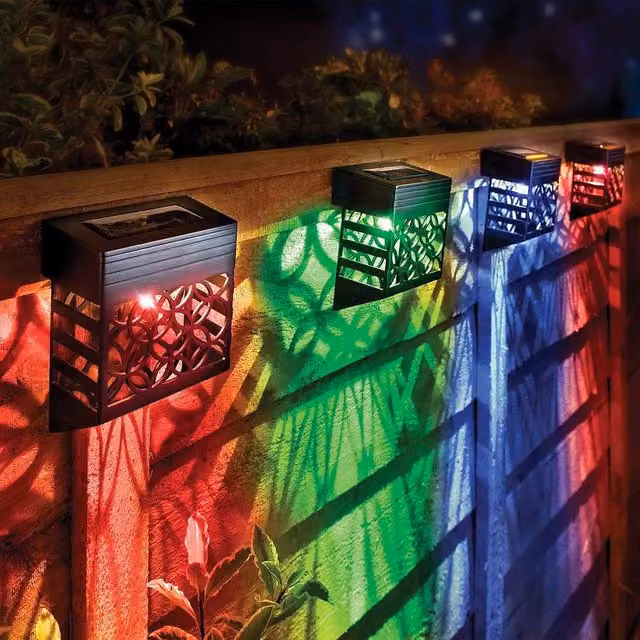 Coopers of Stortford Gainsborough Set of 4 Solar Fence Lights, Multicolour and White, H: 10.5 cm x W: 8.5 cm x D: 5 cm