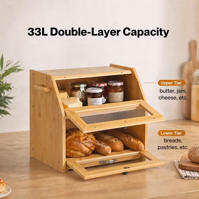 Toque 33L Bamboo Bread Bin with Cutting Board Lid in Yellow