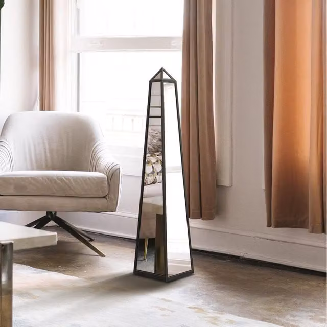 MirrorOutlet Obelisk Black Metal Edged Mirrored Ornament, Height: 100 cm