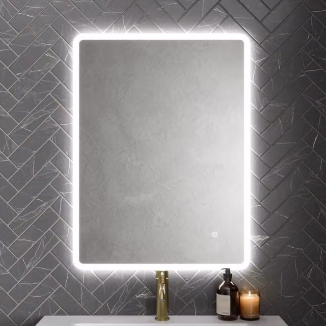 Bathwell Rectangular LED Backlit Bathroom Mirror with Touch Switch and Demister Pad, W: 60 cm, H: 80 cm, Silver/White