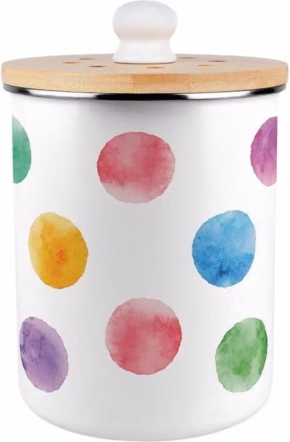 Purely Home Metal Food Waste Caddy with Flip Lid, 2L, White and Multicolour Polka Dots