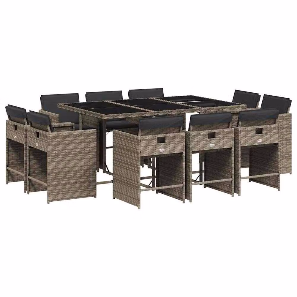 Berkfield Home Garden 10-Seater Poly Rattan Dining Set with Glass Top in Grey – 2