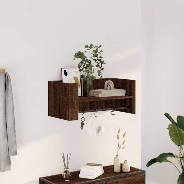 Berkfield Home Wall Mounted Oak Shelf in Brown, W/D/H: 70.5 x 30.5 x 30.5 cm – 1