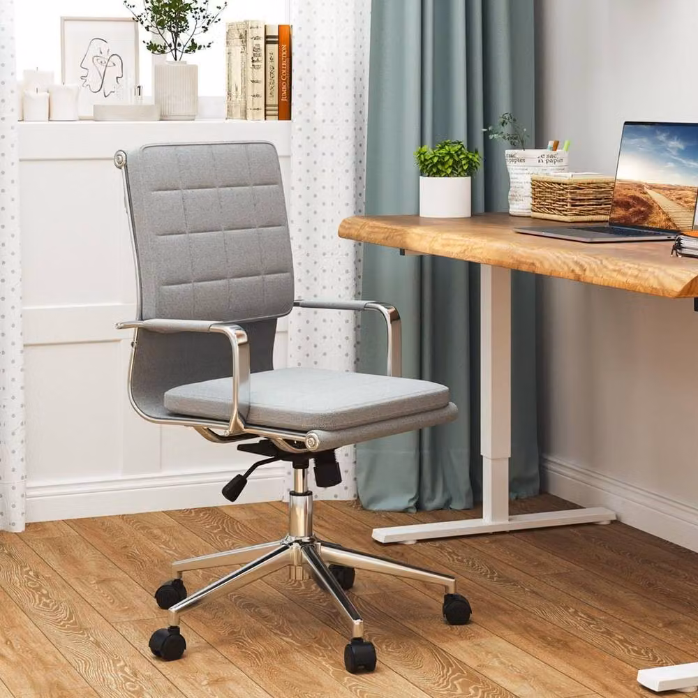 Costway Ergonomic Home Office Computer Chair with Rocking Backrest, Armrests and 360 Degree Swivel in Grey Fabric and Metal – 6