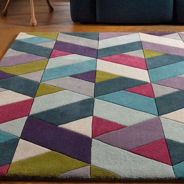 The Rug Shop UK Modern Geometric Handmade Wool Area Rug, Multicolour, W: 70 cm, L: 200 cm