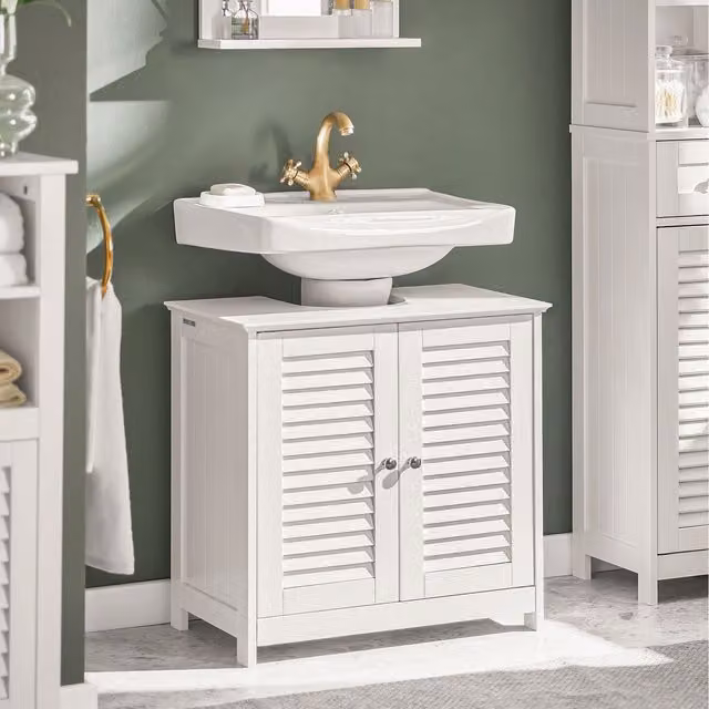 SoBuy Modern White Under Sink Bathroom Cabinet with Roll Shutter and Internal Shelves, Width: 58 cm
