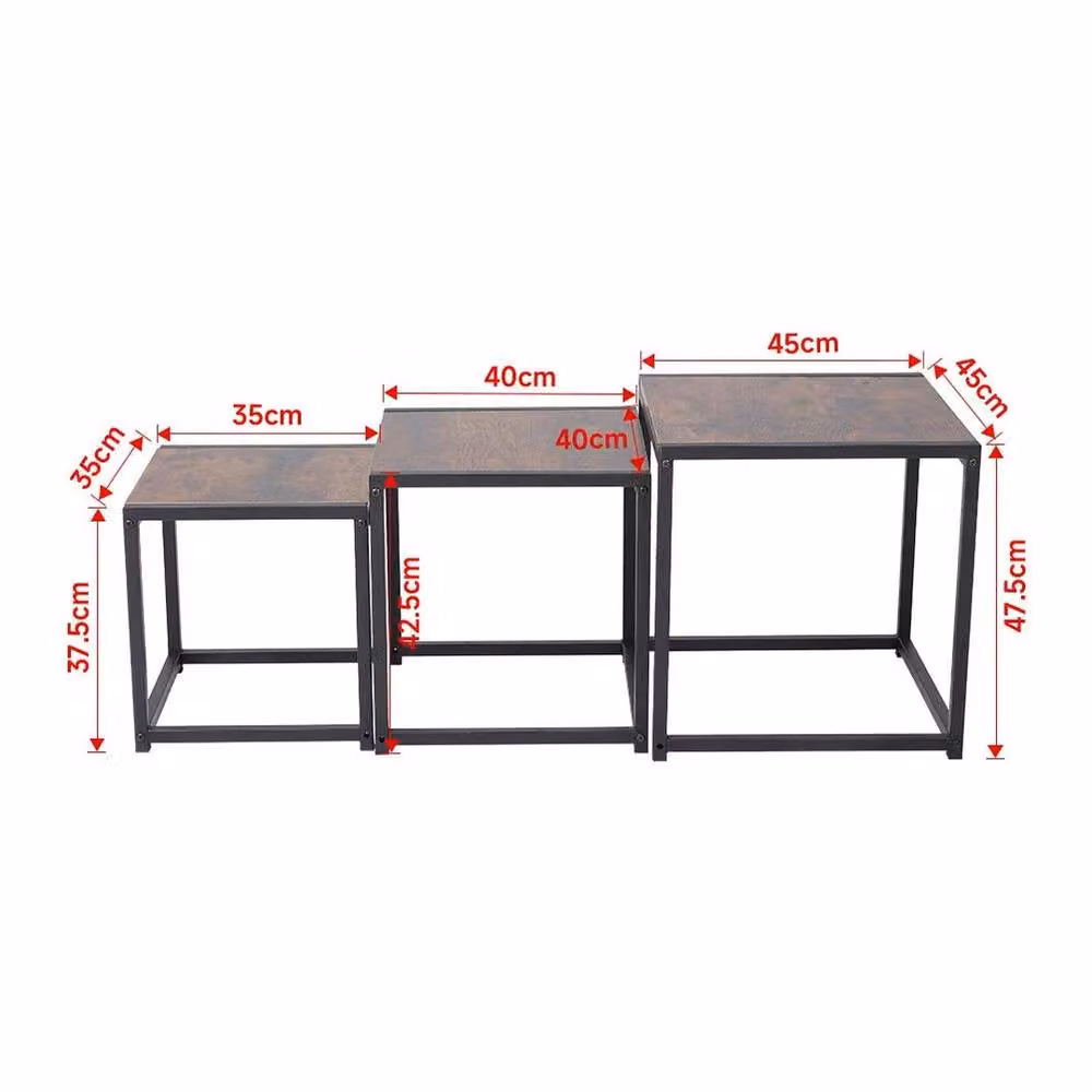 KORVIXA Industrial Nesting Side End Table Set in Brown – 2